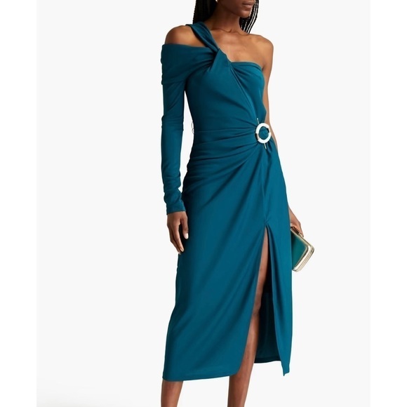 Nicholas Chloe Stretch Jersey One Shoulder Midi Dress Blue Cocktail Formal Party - Picture 1 of 10